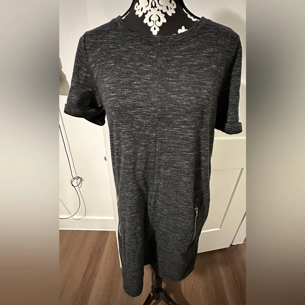 Gap French Terry Cuffed Short Sleeve Mini T-Shirt Dress Marled - Picture 2 of 6